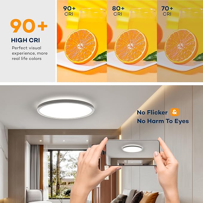 BLNAN Dimmable LED Flush Mount Ceiling Light Fixture with Remote Control, 12Inch 24W 3000K-6500K Light Color Adjustable, Modern Ultra-Thin Ceiling Lamp for Bedroom Kitchen, Wired
