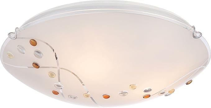Quoizel Stellar 16" 3-Light Round Flush Mount, Polished Chrome, Frosted Glass with Amber & Clear Jewels, Dimmable