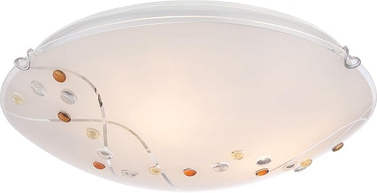 Quoizel Stellar 16" 3-Light Round Flush Mount, Polished Chrome, Frosted Glass with Amber & Clear Jewels, Dimmable