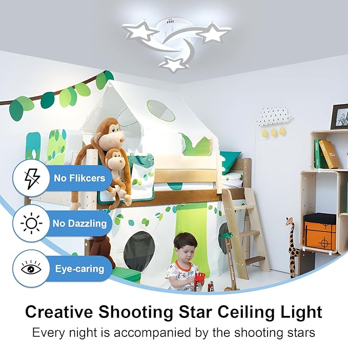 3 Lights Star LED Modern Ceiling Light, 21" 24W Flush Mount Ceiling Light Fixture, 3 CCT(3000K/4500K/6500K) via Wall Switch Ceiling Lamp for Bedroom Living Room KidsRoom Playroom