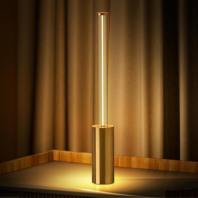 Portable Cordless Lamp, 3-Way Touch USB Rechargeable Battery Operated Table Lamp, Minimalist Small Lamp for Bedside and Kitchen, Ambient Light for Dining and Bar, Gold