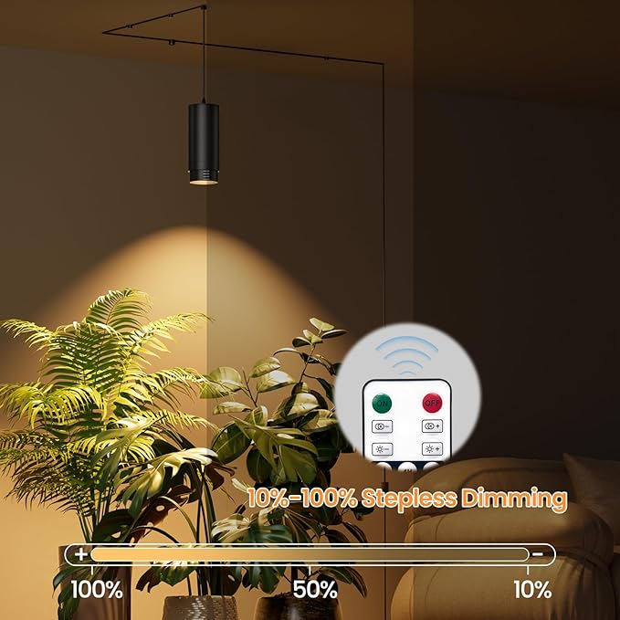 Zoomable Remote Pendant Grow Lights with Auto On/Off Timer, 30W Full Spectrum LED Plant Light 2700K-6000K Dimmable Plug in Hanging Lights for Indoor Plants 20FT Power Cord, Black