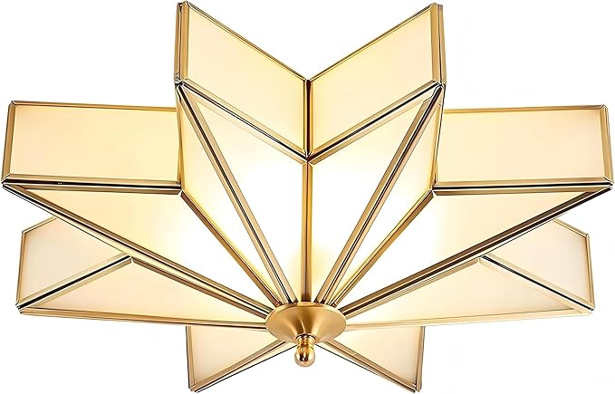 LIGHTLAND 19.7 Inch Flush Mount Star Ceiling Light, 4 Lights Brass Ceiling Lamp with Glass Lampshade, Art Deco Close to Ceiling Light Fixtures for Bedroom Living Room Entryway Hallway, Gold