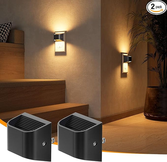NIORSUN Night Lights Plug Into Wall, Auto Brightness Sensor Night Light, 3000K Warm White, Ultra-Slim Wall Light for Hallway Bathroom Bedroom Stairs, Black, 2 Pack