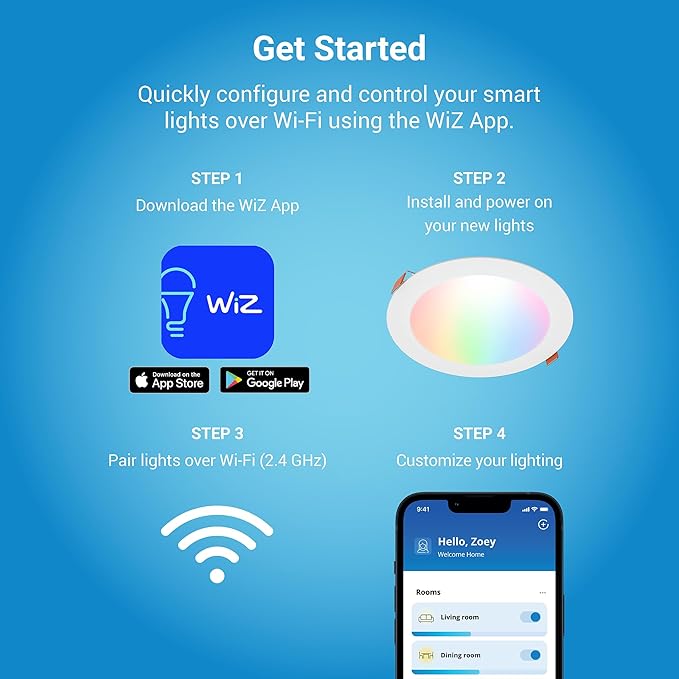 HALO 6” Smart Wi-Fi Slim Canless LED Downlight Powered by WiZ Pro, Dimmable Full Color with Smart Home Integration : HLB6099WZRGBWMWR
