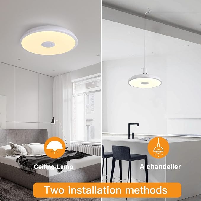 HOREVO Plug-in Pendant Light with Remote Control, Bluetooth Speaker, and Color Changing LED 8.7" 18W Adjustable Farmhouse Hanging Fixture for Kitchen Island, Bar, Dining Room, Bedroom, Entryway