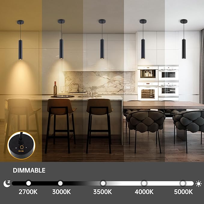Zoomable LED Pendant Lights Modern Ceiling Hanging Spotlight Pendant Lighting,5CCT/2700K-5000K,Zoomable 15°-60°,Unique Pendant Lighting for Kitchen Island Bar,12W (Black)