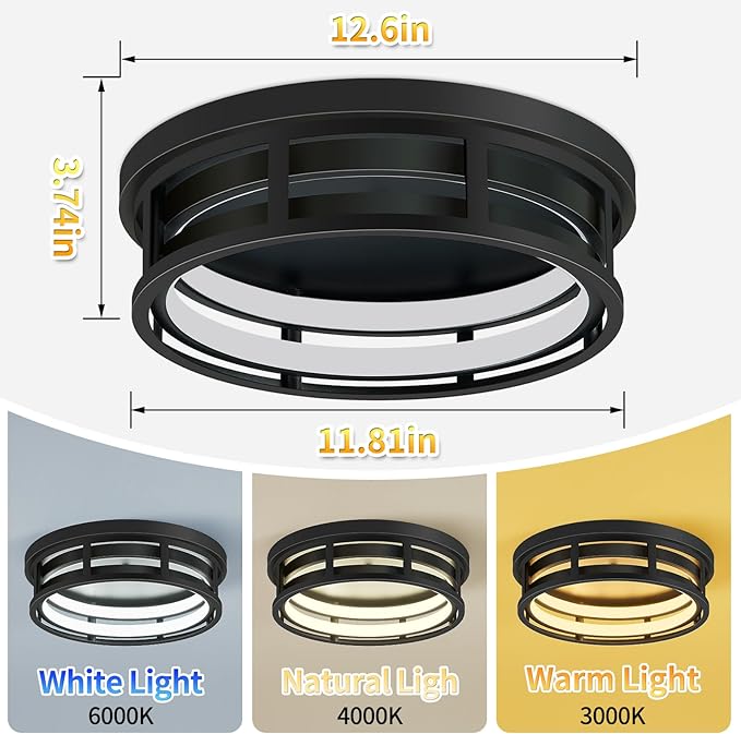 LED 13 inch Flush Mount Ceiling Light Fixture,Black Hallway Light Fixtures Ceiling,Light Fixtures Ceiling Mount for Farmhouse,Kitchen,Hall (1 Pack