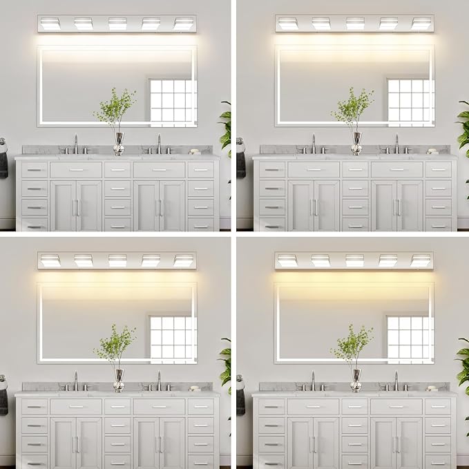 Bathroom Vanity Lighting Fixtures Over Mirror (5-Light, 40-Inch) Dimmable Modern LED Bathroom Wall Lighting Fixtures, Chrome(3000K/3500K/4000K/5000K/6000K)
