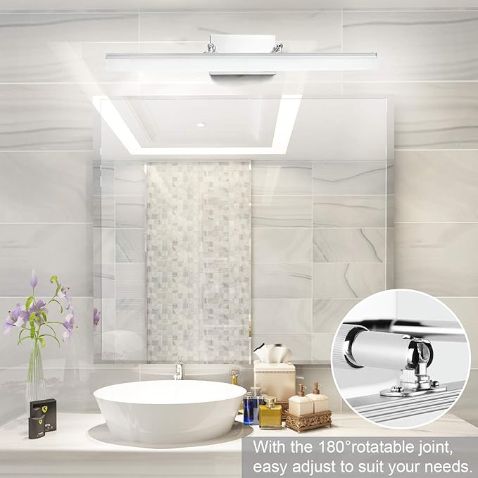 Aipsun 24 inch Modern LED Vanity Lights Adjustable Bathroom Vanity Light Fixtures Chrome Bathroom Light Fixture Over Mirror 5500K