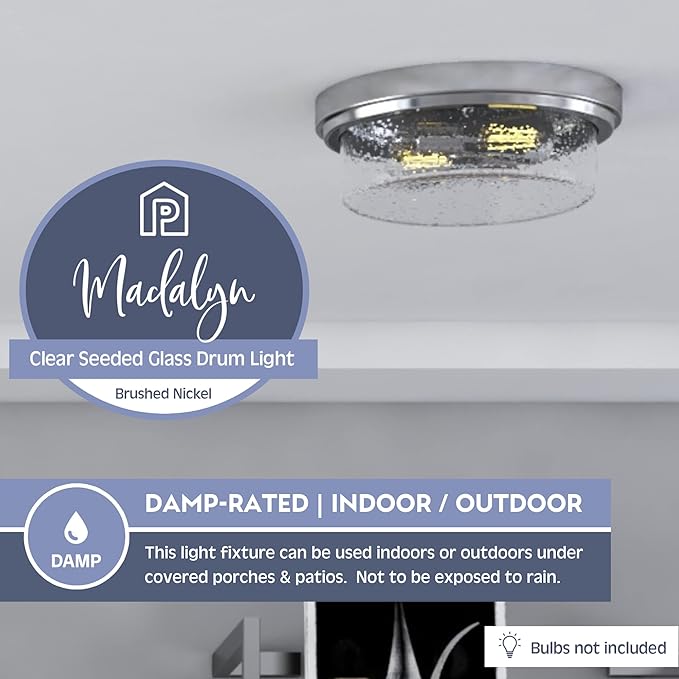 Prominence Home Madalyn 13" Brushed Nickel Flush Mount Clear Square Glass Drum Ceiling Light - 51540-01