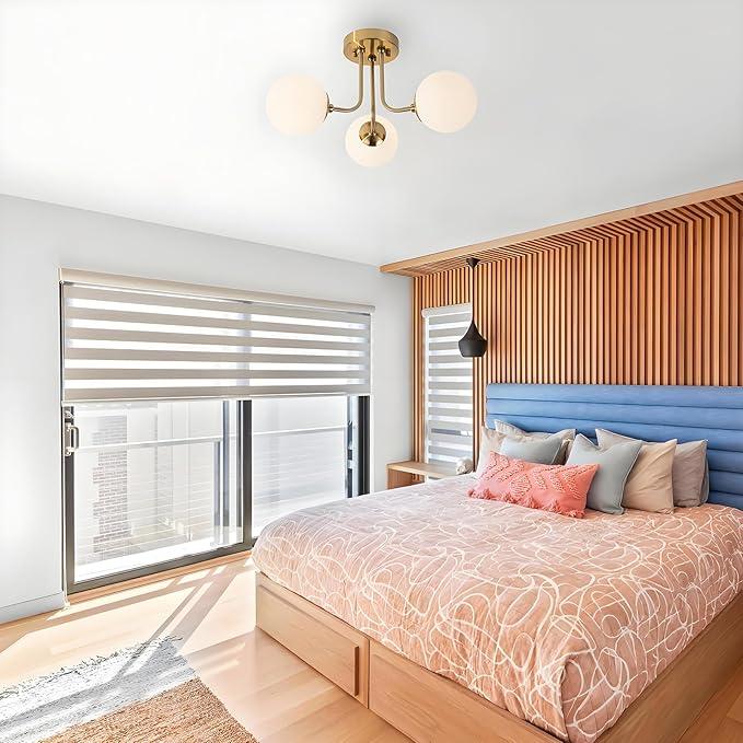Modern Semi Flush Mount Ceiling Light 3-Light,Globe White Glass Shade Semi Flush Mount Ceiling Light, Sputnik Chandeliers for Bedroom Hallway Dining Room Lighting Fixture