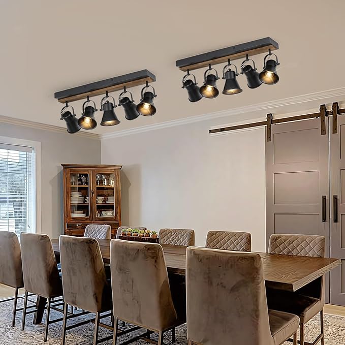 KEESFU 5-Light Track Lighting Kit,Black Semi Flush Mount Ceiling Light with 5 Rotatable Light Heads,Modern Farmhouse Lighting for Livingroom,Bedroom,Hallway,Art Wall,Bathroom,Kitchen.(5-Light)