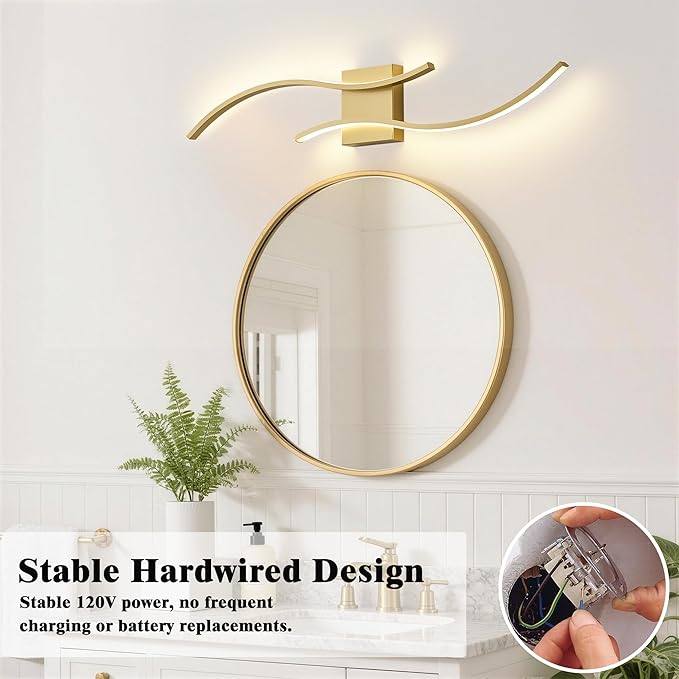 KARTOOSH 1 Pack Gold Light Fixture Hardwired Bathroom Vanity Lights Fixtures Over Mirror 31.5 Inch 3CCT Dimmable Modern Wall Lights for Mirror Kitchen Living Room Cabinet Porch Hallway