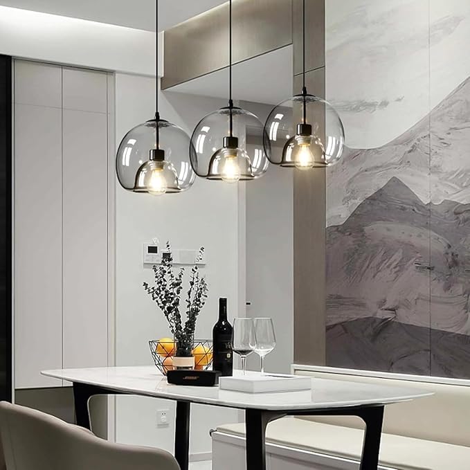 3-Pack Large Smoke Glass Pendant Lights for Kitchen Island, Includes Extra Bulbs & 4.26FT Adjustable Cord, Modern Pendant Lighting Fixtures for Kitchen, Dining Room, Living Room