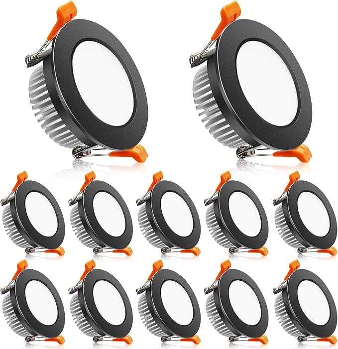 2 Inch LED Downlight, Recessed Lighting Dimmable Ceiling Light, 3W, 3000K Warm White, CRI80 with LED Driver(35W Halogen Equivalent), Black 12 Pack