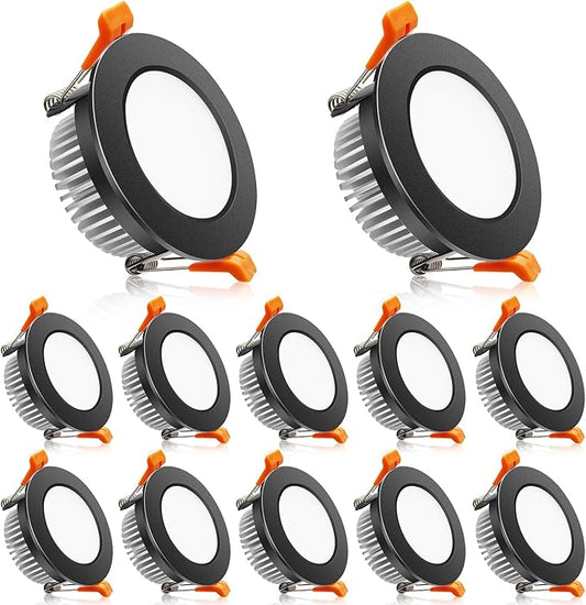 2 Inch LED Downlight, Recessed Lighting Dimmable Ceiling Light, 3W, 4000K Natural White, CRI80 with LED Driver(35W Halogen Equivalent), Black 12 Pack