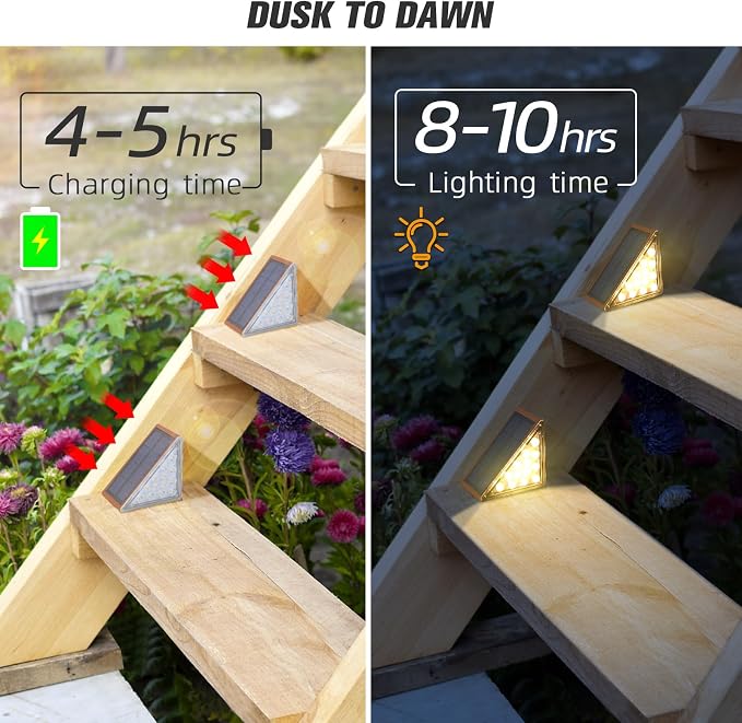 NIORSUN Solar Stair Lights,Warm White Outdoor Step Lights IP67 Waterproof Auto On Off, Outdoor Stair Lights for Steps,Stair,Patio,Yard,Porch,Front Door,Sidewalk,Deck Decor（Brown, 16 Pack）