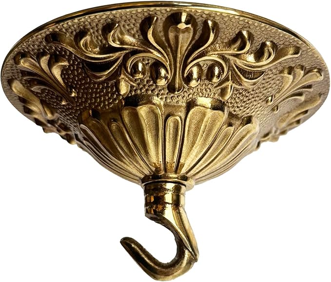 5.51 Inches Diameter Brass Light Canopy Kit with Hooks, Heavy Duty Replacement Ceiling Light Cover Plate, Antique Chandelier Replacement Parts with Mounting Hardware (Brass, A-01)