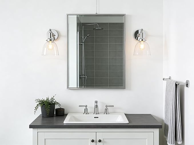 PERMO Industrial Vintage Wall Sconce Chrome Wall Sconce with 6.7" Oval Dome Clear Glass Shade Light Lamp Fixture