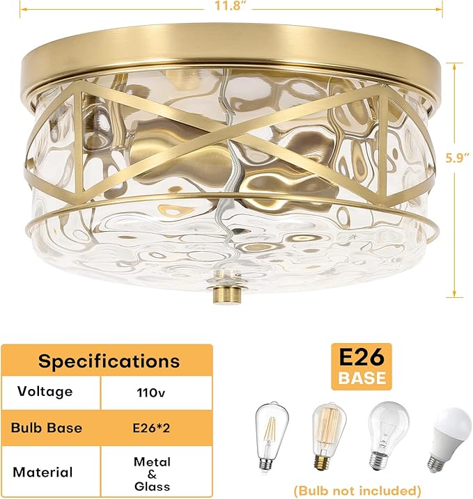 LamQee 2-Light Flush Mount Ceiling Light Farmhouse Kitchen Island Ceiling Light with Bubble Glass Close to Ceiling Light Fixture for Living Room Bedroom Foyer Hallway