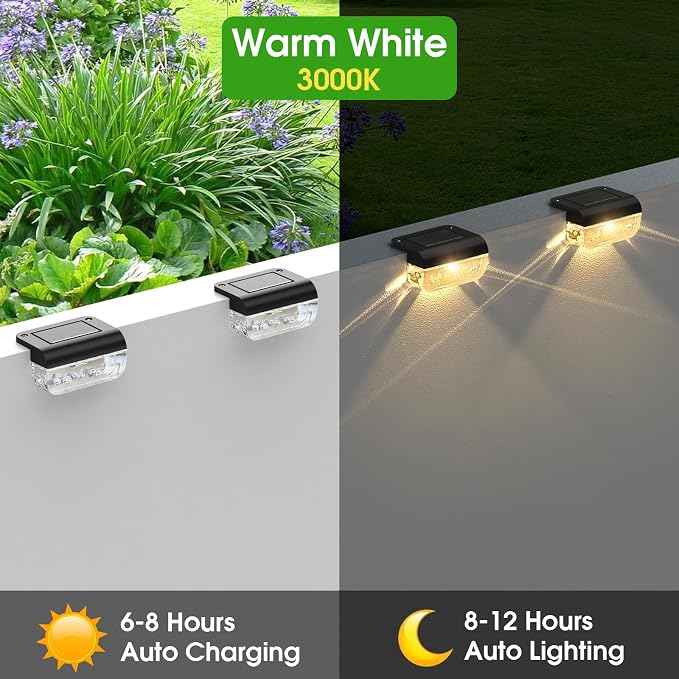 Eyrosa Solar Deck Lights Outdoor Waterproof Warm White 12 Pack | Solar Lights for Outside, Stairs, Step, Fence, Yard, Garden, Patio, Pool, Railing