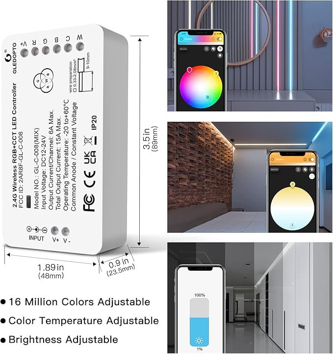GLEDOPTO ZigBee 3.0 LED Strip Controller RGB+CCT Mix Dimmable Compatible with SmartThings Amazon Echo Plus App/Voice Control for RGB Warm White Cold White LED Strip Light (Require ZigBee Hub)