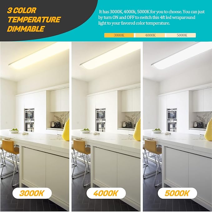 ANTLUX 4FT LED Wraparound Puff Lights, 50W/5500LM, 3 Color Temperature Dimmable LED Wrap Light, 4 Foot Led Flush Mount Ceiling Lights, 48 Inch Lighting Fixtures for Kitchen Laundry Office, 2 Pack