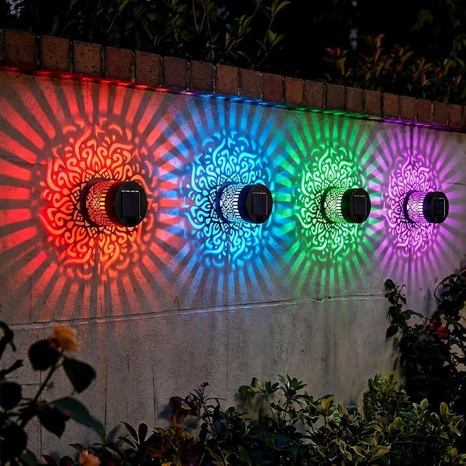 Decorative Solar Mandala Lights, Metal Solar Powered Outdoor Wall Lights Solar Powered Deck Step Stair Lights, Waterproof Mandalas Fence Light for Garden Post Patio Backyard Yard Decor (2, Flower)