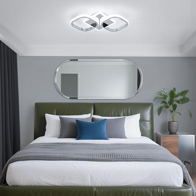 ElDISUNY Modern LED Ceiling Lights, 30W Sliver Elegant Square Lamp LED Ceiling Lights Fixture for Kitchen Hallway Indoor Home Office Living Room Bedroom Dining Room Cool White Light 6000K