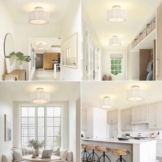 13 Inch Rattan Flush Mount Ceiling Lights 3 Lights Boho Farmhouse Ceiling Light Fixtures Wicker Hand Woven Light Fixtures for Dining Room Kitchen Bedroom Foyer Hallway Entryway