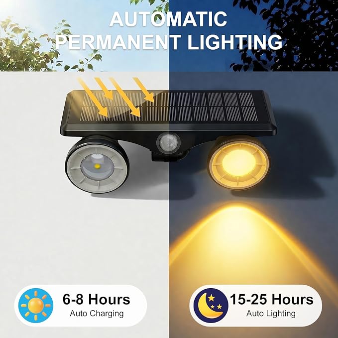 Solar Spot Lights Outdoor Waterproof 2Pack,Solar Uplights Motion Sensor Landscape Lighting for Outside Yard Garden Pathway,Solar Tree Spotlight 2-in-1 Adjustable Dual Heads(Warm Light)