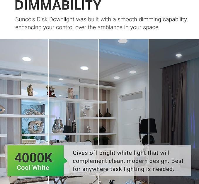 Sunco 12 Pack 5/6” LED Disk Lights Flush Mount Ceiling Light Fixture Recessed 4000K Cool White, 100W Equivalent 15W, 1050LM, Dimmable Low Profile Surface Mount ETL & Energy Star Listed