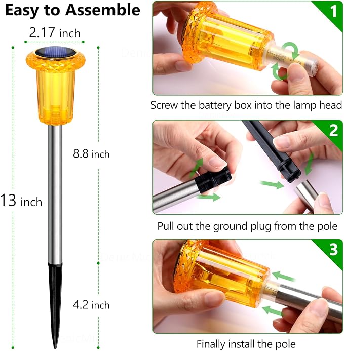 DenicMic Solar Lights Outdoor 10 Pack Waterproof Outside Fall Lights for Yard Pathway Garden Driveway Walkway Landscape Path Lighting Orange LED Stainless Steel Stake Halloween Decor
