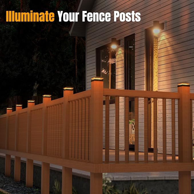 4x4 Solar Post Cap Lights Outdoor [8 Pack Waterproof IP65], 3 Lighting Modes for Fence Deck Patio Garden Decor, Dusk-to-Dawn Solar Powered Post Lights Fit 4x4 Wood/Vinyl