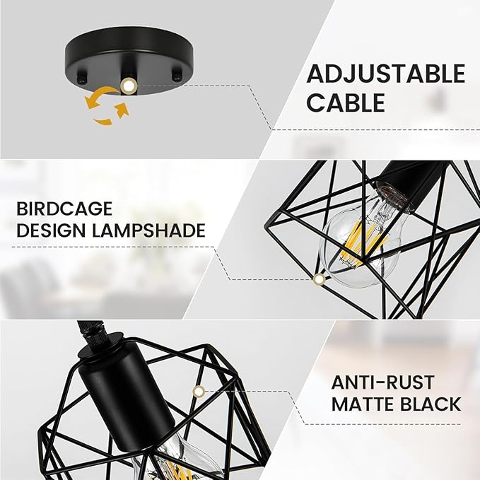 1-Light Hanging Pendant Light Fixture, Black Pendant Lights Kitchen Island, Farmhouse Pendant Lighting with Bedroom Dining Room, E26 Base, Bulbs Not Included, 4 Packs
