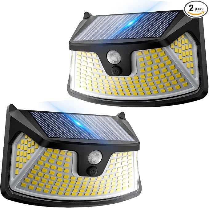 152LED Solar Motion Light Outdoor, 850LM Super Bright 3-Mode Motion Sensor Light, IP65 Waterproof, 270° Wide-Angle Security Light, Solar Powered Flood Lamp for Garden, Wall, Fence, and Garage (2 Pack)