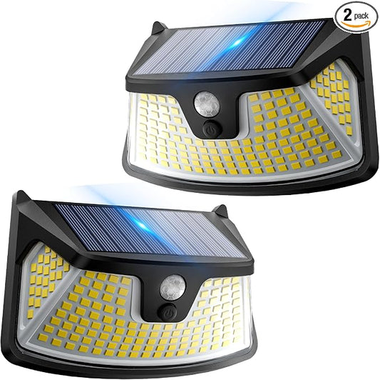 152LED Solar Motion Light Outdoor, 850LM Super Bright 3-Mode Motion Sensor Light, IP65 Waterproof, 270° Wide-Angle Security Light, Solar Powered Flood Lamp for Garden, Wall, Fence, and Garage (2 Pack)