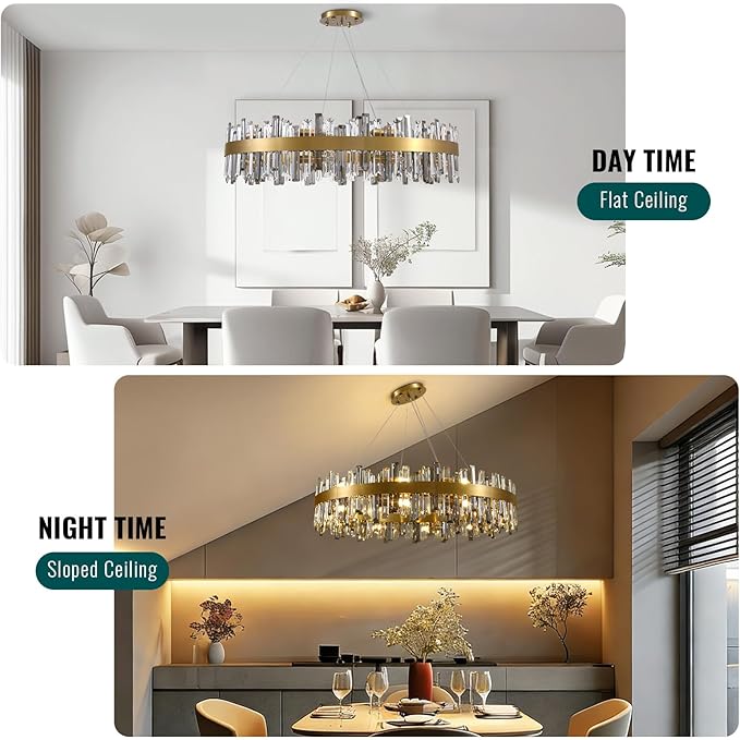 Siljoy Modern Crystal Chandelier 20 Lights Large Brushed Brass Gold Round Raindrop Chandelier Luxury 2-Tier K9 Crystal Pendant Ceiling Light for Dining Living Room Kitchen Foyer D39.4''