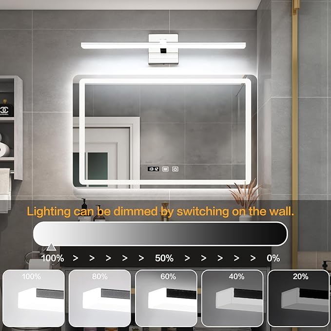 ZUZITO Modern Bathroom Vanity Light Over Mirror 24in Chrome Vanity Lights for Bath 5CCT Dimmable 18W LED Bathroom Wall Lights Bar