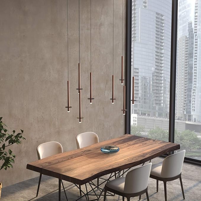 Draco 4 Pendant Lighting Copper – LED Hanging Light Fixture for Kitchen Island, Bar, Foyer – Equilateral Cluster of Mini Metal Rod Pipe Tube Cylinders – Dimmable, Adjustable Wire, Lamp Bulb Included