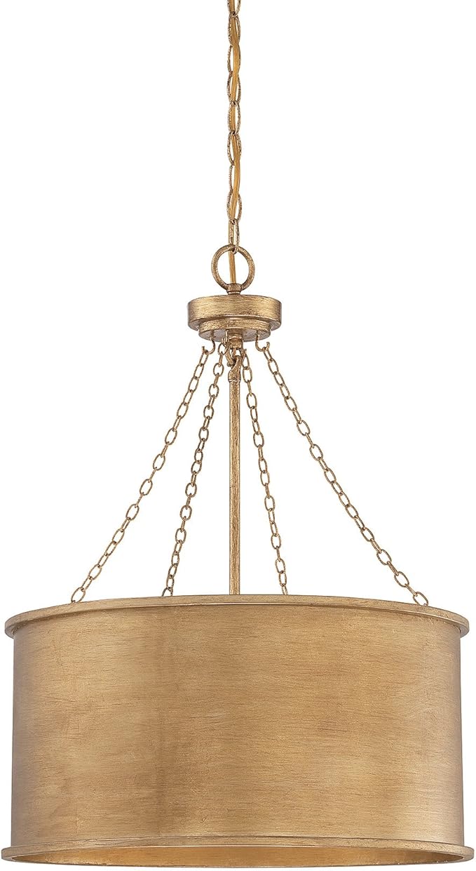 Savoy House 7-487-4-54 Rochester Traditional Industrial Bohemian Metal Drum Pendant, 4-Light 240 Total Watts, 27" H x 19" W, Gold Patina