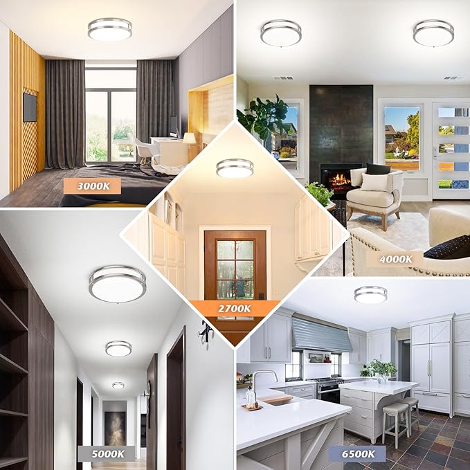 Brightever 10 Inch LED Ceiling Light Fixture, 30W 4000LM Modern Flush Mount Ceiling Lamps Dimmable, 2700K-6500K Adjusted Super Bright Bedroom Ceiling Lights for Kitchen Hallway, Brushed Nickle, 2-Pack