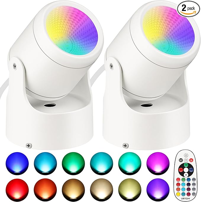 URTOM 6W RGBW Uplighting Indoor Color Changing Up Lights Indoor with Remote Dimmable LED Spot Lights for Home Aluminum Accent Lighting for Party Plant Decor with 5.9 FT Plug Cord, 2 Pack