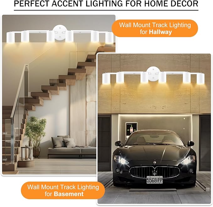Track Lighting Fixture Ceiling, 30" Modern LED Track Lighting Kit, White 6 Light Ceiling Light for Kitchen, Rotatable Spotlight Heads, Flexible Wall Mount Spot Lighting for Island/Bedroom(NO Bulb)
