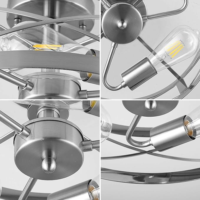 Modern 3-Light Semi-Flush Mount Ceiling Light 13 Inches Round Lighting Fixtures for Kitchen Island Dining Room Bedroom Farmhouse Foyer Hallway Front Door, Brushed Nickel Finish