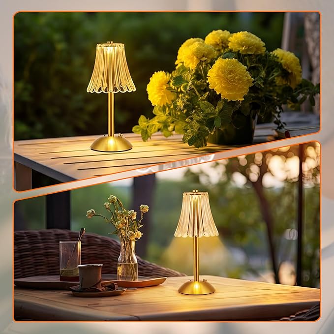 Liliful 1 Pcs Cordless Table Lamp Rechargeable Touch LED Small Gold Portable Battery Operated USB-c Desk Lamp 3 Color Dimmable for Bedroom Living Room Dining (Gold,Rose Style)