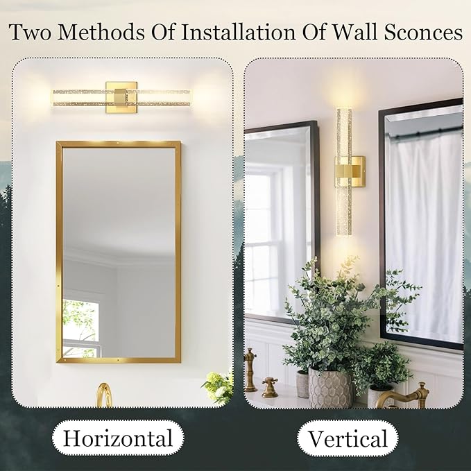 Gold LED Wall Sconce Lights Warm Light Modern Crystal Wall Lights Vanity Lighting Fixtures Sconces for Bathroom Living Room Bedroom Dining Room Hallway