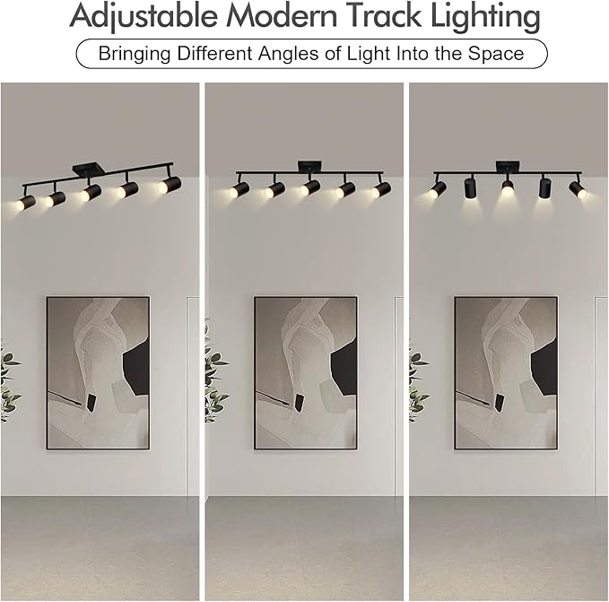 5 Light Track Lighting Fixtures Ceiling, Matte Black Kichen Track Lighting, Rotatable Light Heads, Adjustable Modern LED Track Lights for Kitchen/Living Room/Hallway/Bar,GU10 Bulb Not Included