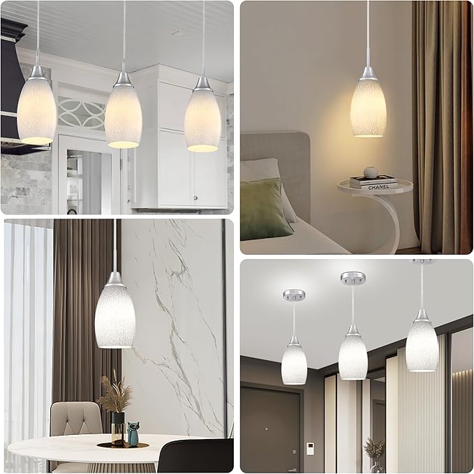 Viinew Mini Glass Pendant Light 4.72" with Handblown Milk White Marble Art Glass Hanging Light 3-Pack Oval Ceiling Hanging Light Fixture for Dining Room Kitchen Island Cafe Foyer Hallway